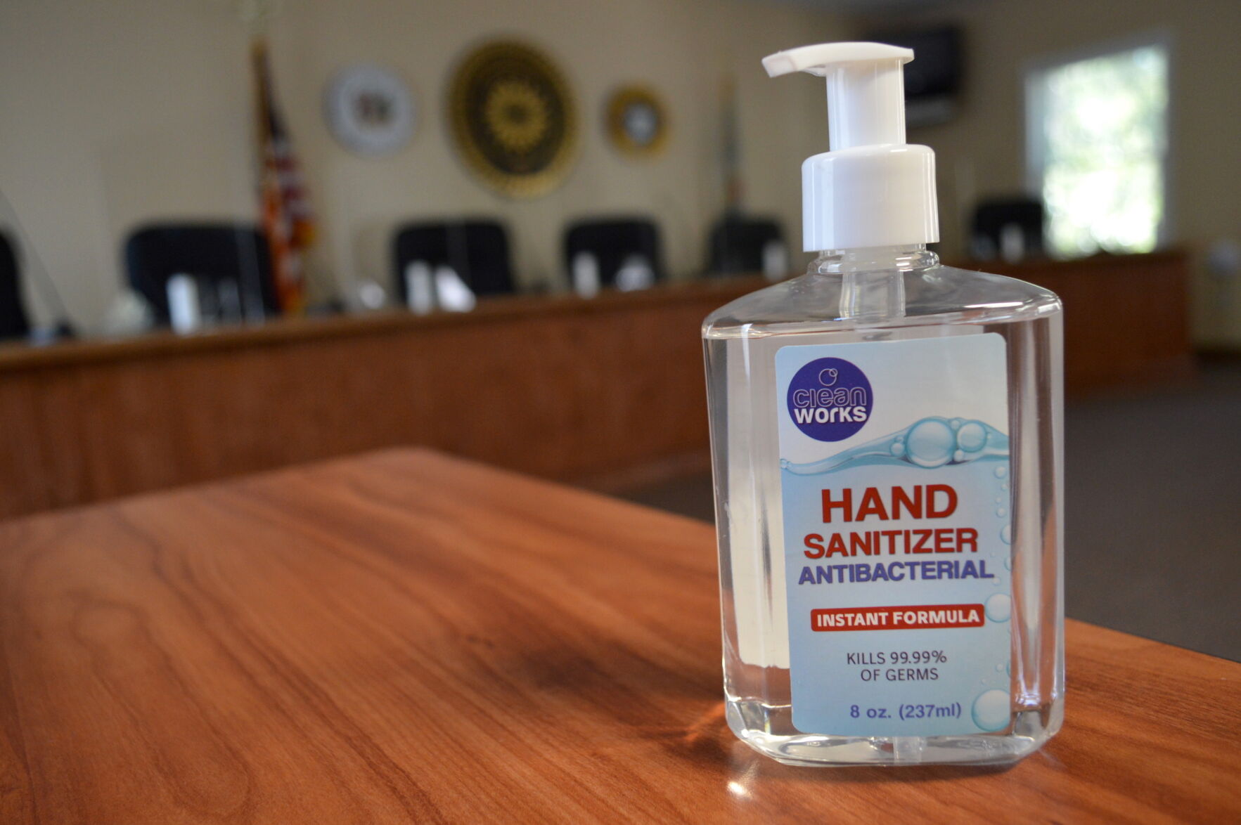 Hand sanitizer at town hall